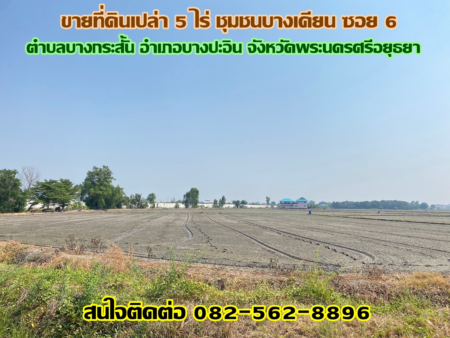 ขายที่ดินเปล่า 5 ไร่ ชุมชนบางเคียน ซอย 6 บางปะอิน พระนครศรีอยุธยา