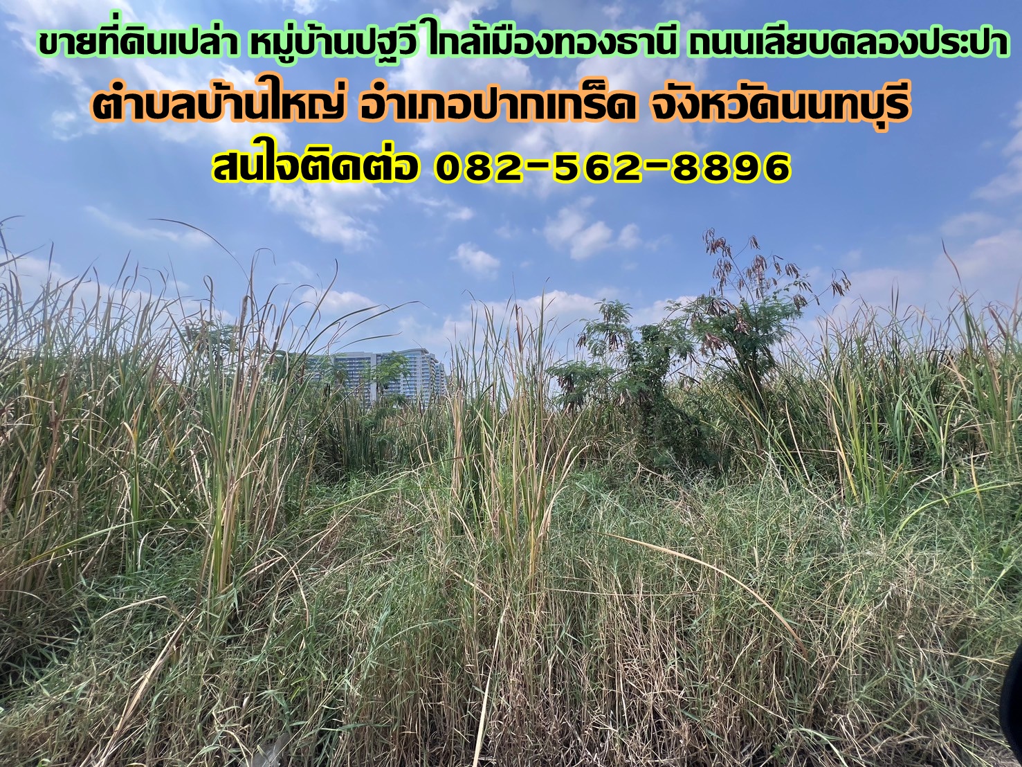 ขายที่ดินเปล่า หมู่บ้านปฐวี ใกล้เมืองทองธานี ถนนเลียบคลองประปา 