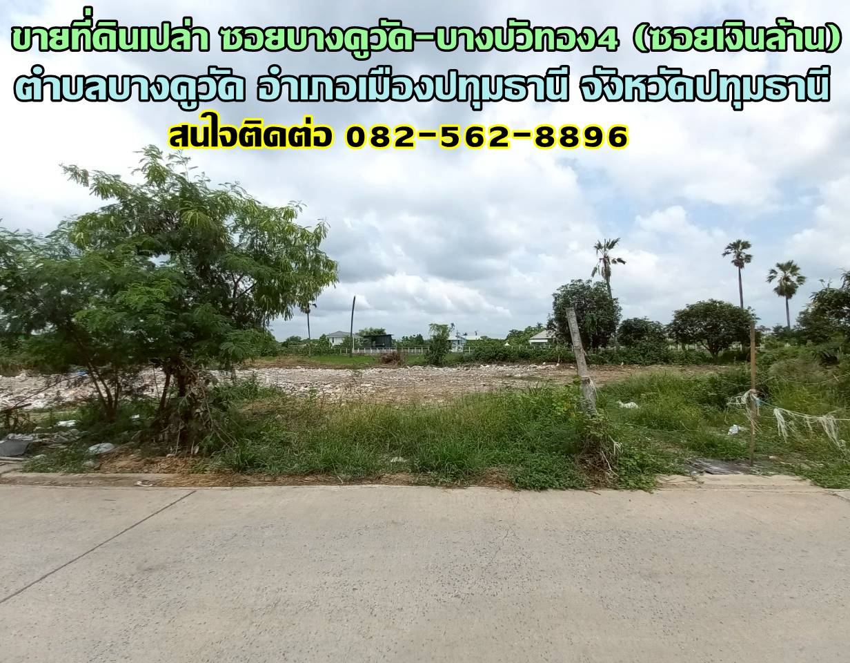 ขายที่ดินเปล่า ซอยบางคูวัด-บางบัวทอง4 (ซอยเงินล้าน) ใกล้บริษัท ตาต้าไทยอินเตอร์ ถนน345  