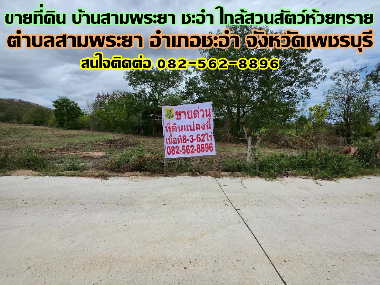 ขายที่ดิน บ้านสามพระยา ชะอำ ใกล้สวนสัตว์ห้วยทราย 